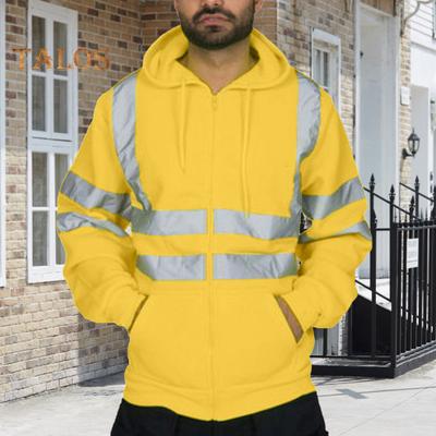 Reflective Safety Hoodie 360 Degree Reflective Zones High Visibility Quick Dry Long Sleeves Outdoor Construction Worker Top for Night Shift Running
