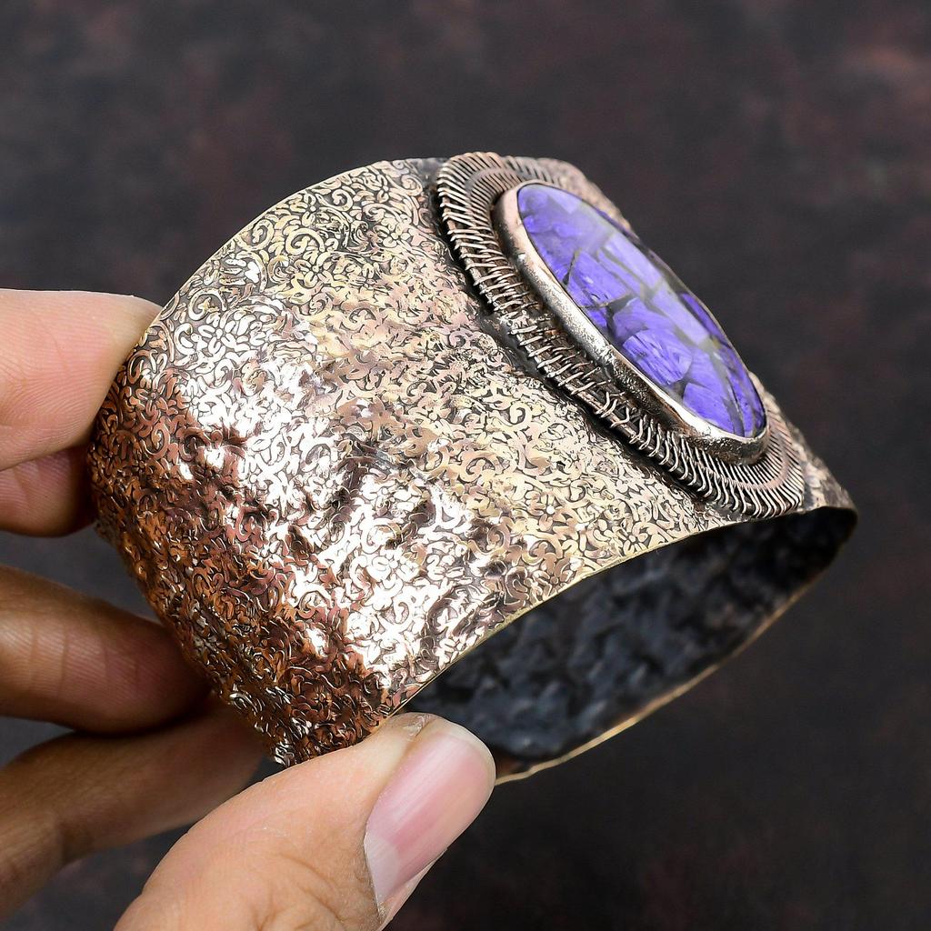 Kupfer Charoit Armreif Kupferdraht gewickelter Armreif Verstellbarer Armreif Kupferdraht Schmuck Handgefertigter Edelstein Armreif Geschenke für Ihn