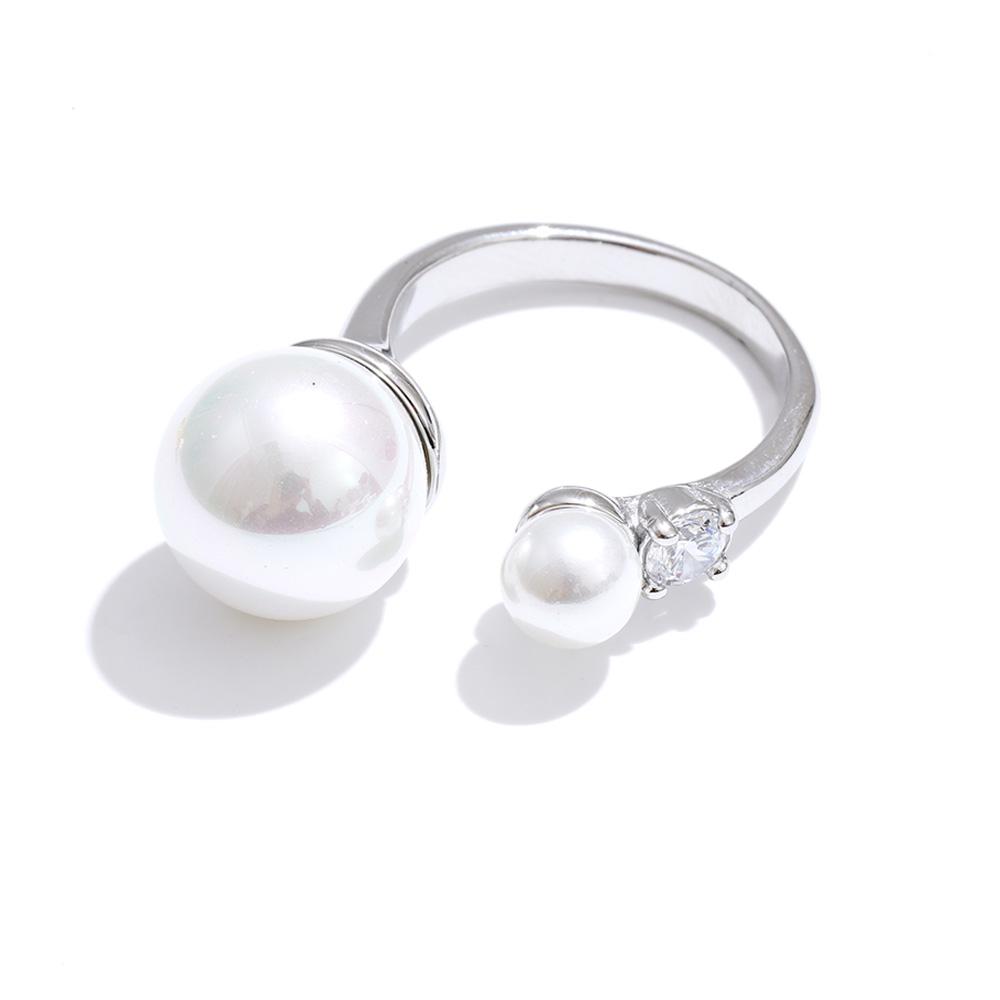 Yhpup 2025 Arrivals Simulated Pearls Zirconia Round Adjustable Open Ring Finger Stainless Steel Chic Trendy Jewelry Accessories resizable