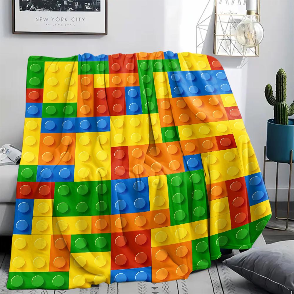 1 Stück Bauklötze Muster Flanell Decke, Hohe Qualität, Bequem für Alle Jahreszeiten, Heimdekoration, Wärme und Komfort, Perfekt für Weihnachtsgeschenke