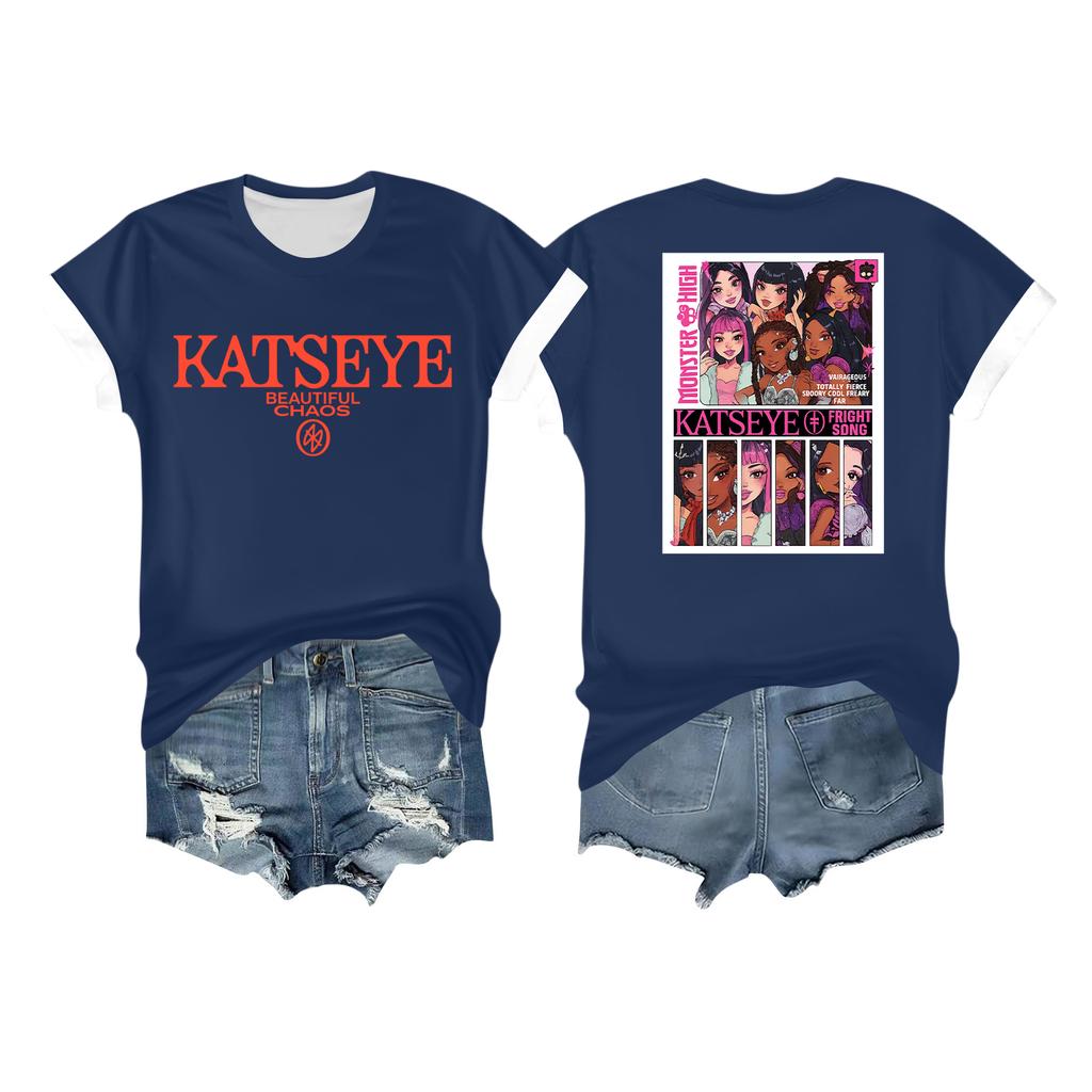 Women's Casual Printed T-shirt Round Neck Pullover Short Sleeve Top