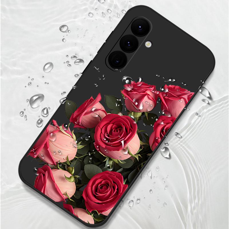 Lanyard Soft Case For Samsung Galaxy S24 S25 Ultra S23 S22 Ultra S21 S20 FE A14 A34 A15 A35 A52 A53 A54 A55 5G A16 A36 A56 Rose Flowers Case Cover