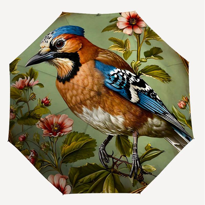 1PC Bird Flowers Umbrella-8-Rib Reinforced Portable Folding Travel Suitable for All Seasons Outdoor Daily Use-G327