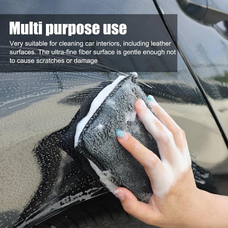 1/2/4/6PCS Soft Double Side Microfiber Scrubbing Sponge Car Leather Cleaning Microfiber Towel Wax Sponge Auto Detailing Tools