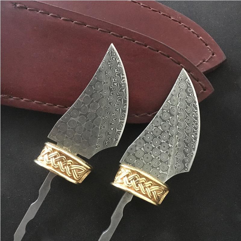 Damaststahl Klingenrohlinge für Teemesser mit feststehender Klinge - Haushalts-DIY-Messerrohlinge für die Küche, Gerade Messer und DIY-Messerbau-Set