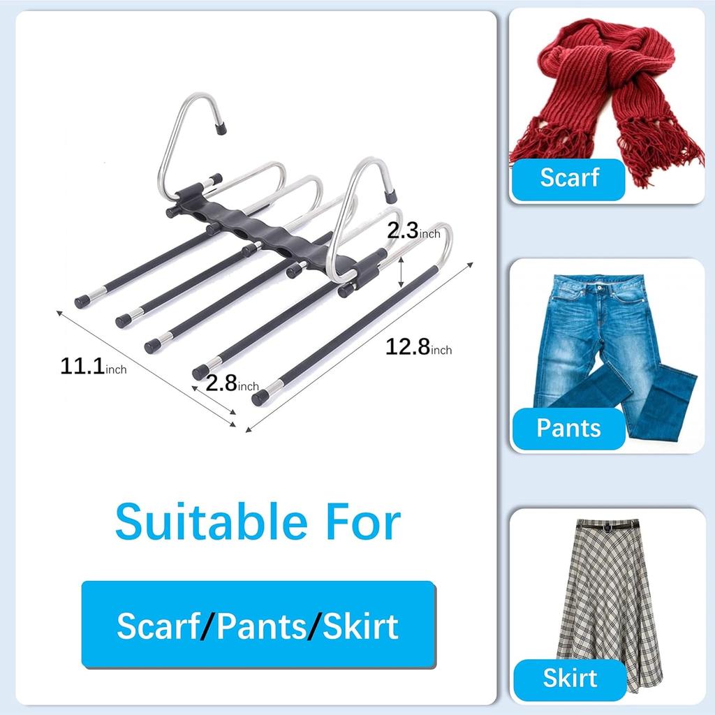 Magic Pants Hangers Space Saving - 2 Pack for Closet Multiple Layers Multifunctional Uses Rack Organizer for Trousers Scarves Slack (2 Pack with 10