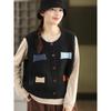 Dimanaf 2025 Women Sleeveless Autumn Buttons Vest Patch Sweaters Style Printing Knitting Loose Sweater