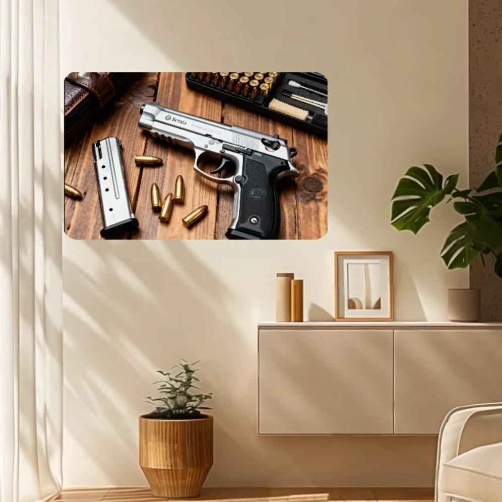 Vintage Pistol Tin Sign Metal Wall Art Retro Ammo Decor for Man Cave Bar Garage