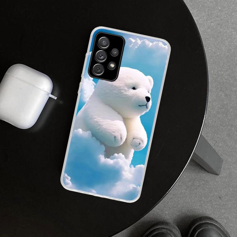 Sunny Clouds Teddy Bear Phone Case Cover for Samsung Galaxy A12 A22 A32 A52 A72 A02S A51 A50S A31 A20S A10S Note 20 Ultra 10 Plu