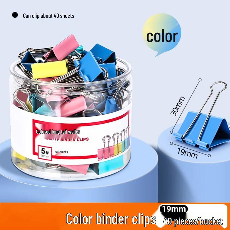 Rongyu 32mm Colorful Stainless Steel Binder Clips, Medium, 24-Pack