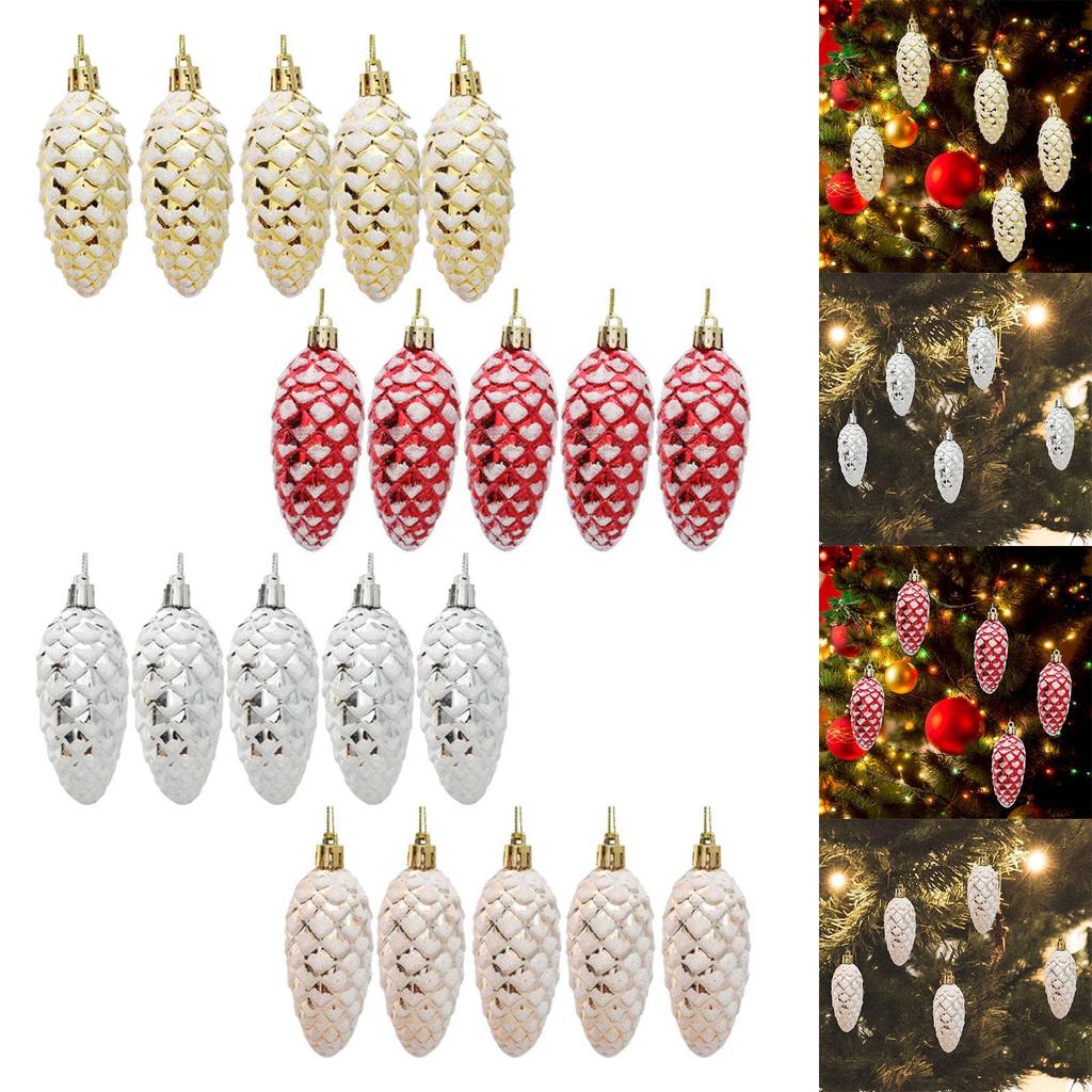 5x Christmas Tree Pinecones Ornaments Shatterproof Shiny Xmas Pinecones Small