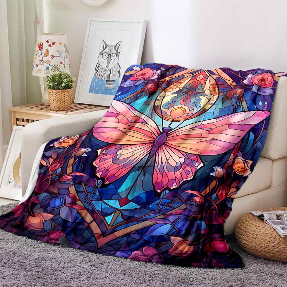 1pc Butterfly Garden Lightweight Flannel Blanket, Comfortable and Warm Blanket, for Office and Camping Sofa Bed174