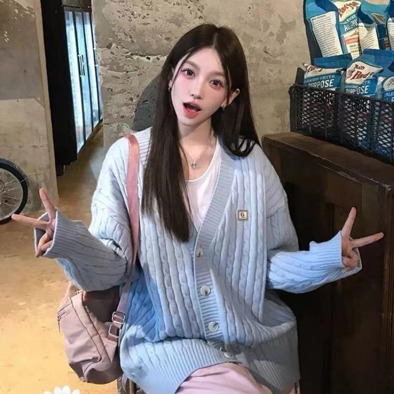 

Нежный ветер ретро витой цветок с вязаным кардиганом женский осенне-зимний мягкий восковой свободный ленивый свитер куртка 2XL recommends 130-72.5kg синий