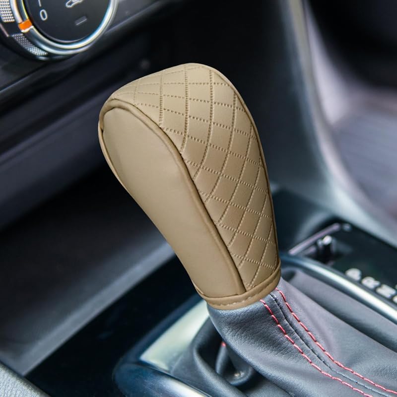 Leather Car Gear Shift Cover, Anti-Slip Dust Waterproof Gear Shifter Stick Protector, Soft Breathable Universal Automotive Shift Knob Decoration