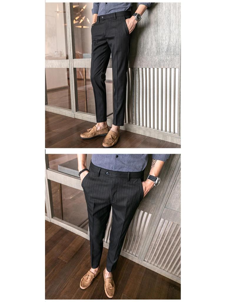 Koreańskie Spodnie Casualowe w Paski Slim-Fit dla Mężczyzn
