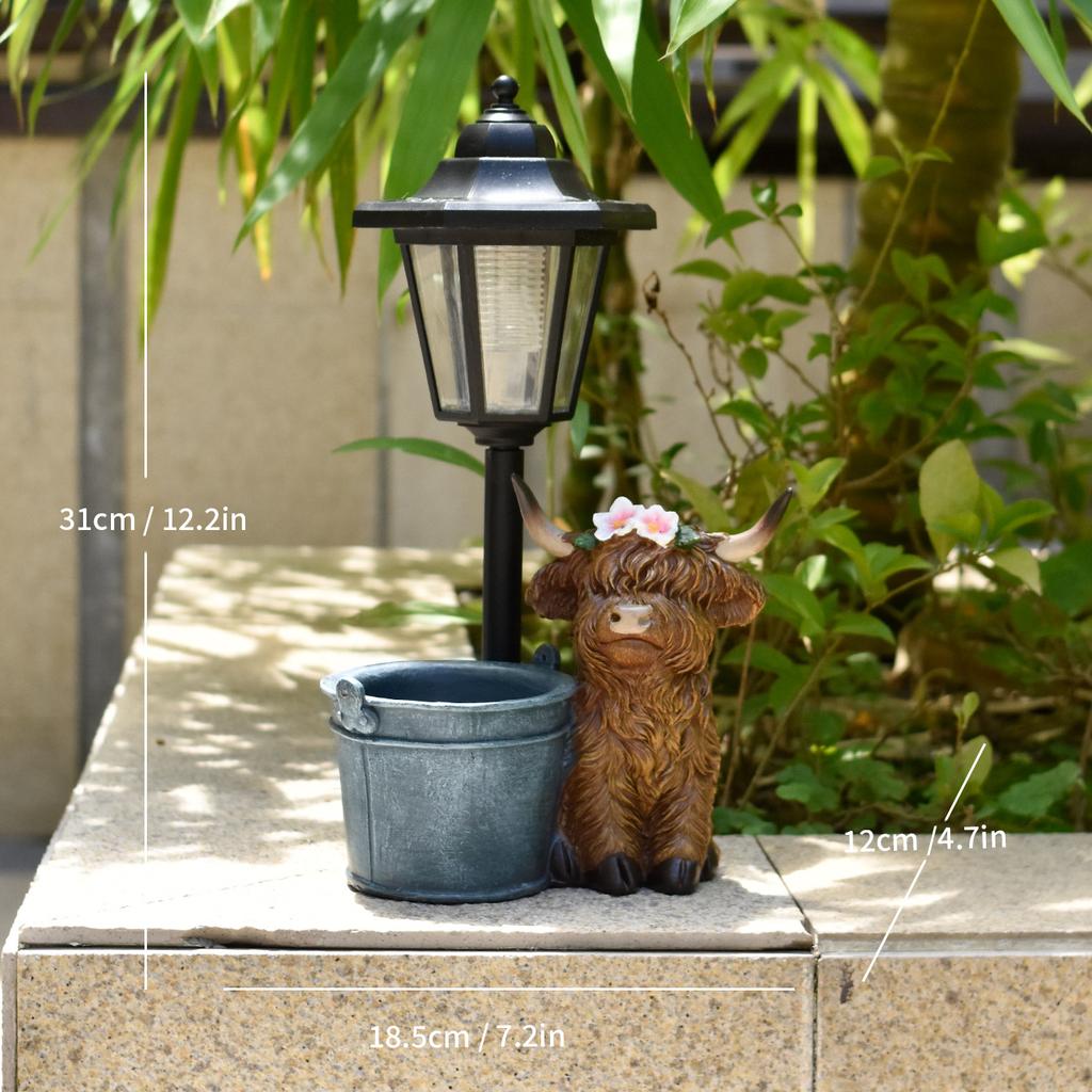 JYL TS/143,Solar Highland Cow Figurine Yak Garden Statue Outdoor Garden Decor Resin Craft