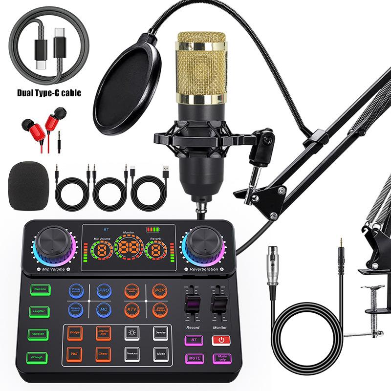 Mobile Phone Sound Card Type-C Converter & Microphone Set for English Podcasting & Live Broadcasts - F998