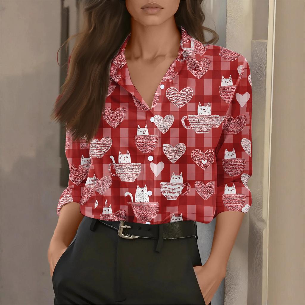 Women's Shirt Blouse Print Button Long Sleeve Casual Basic Shirt Collar Regular Top