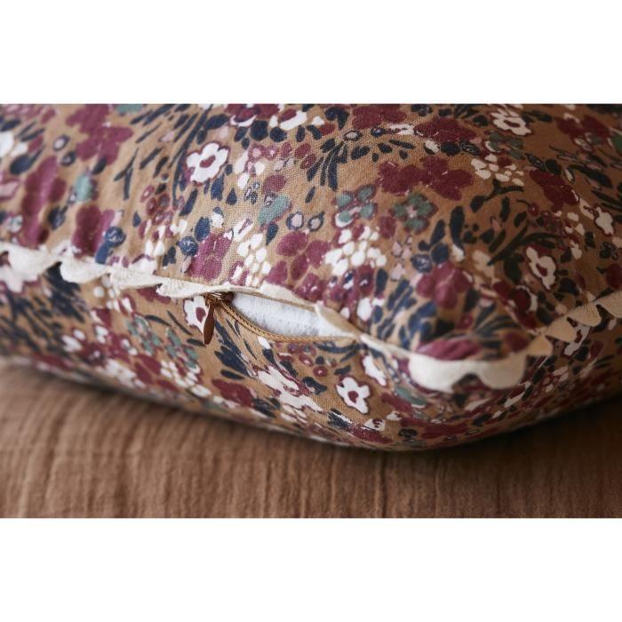 Coussin - Capucine - 40 X 40 Cm - Gaze De Coton - Motif Floral - Déhoussable