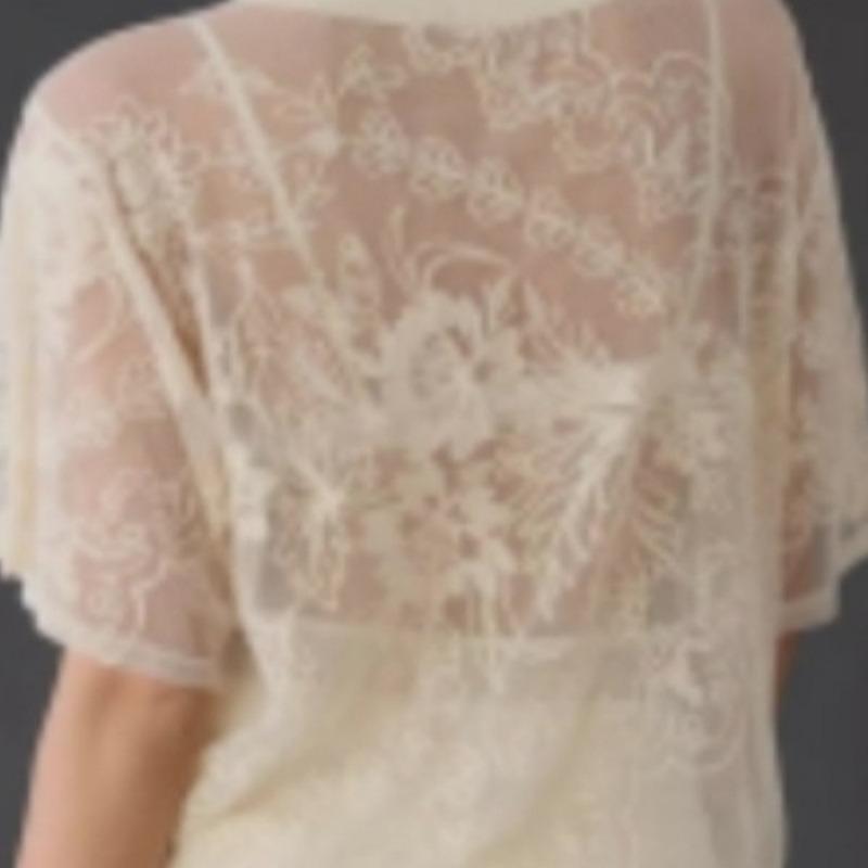 The New Summer Style Mesh Fabric Is Positioned As A Sexy Short-sleeved Top with Embroidered Lace