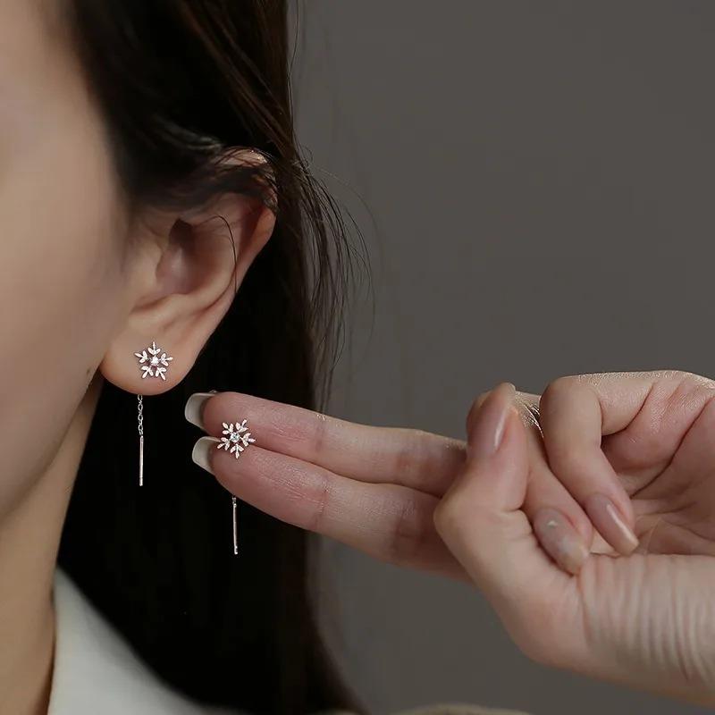 Yanyu Exquisite Snowflake Threader Earrings Women Design Niche Fashion Versatile Ear Rings Elegant Ear Jewelry Stylish Daily