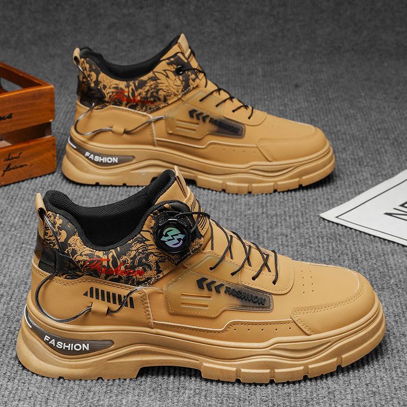 Men's shoes rotating button wear-resistant sports casual shoes platform heightening shoes fashion Martin boots men