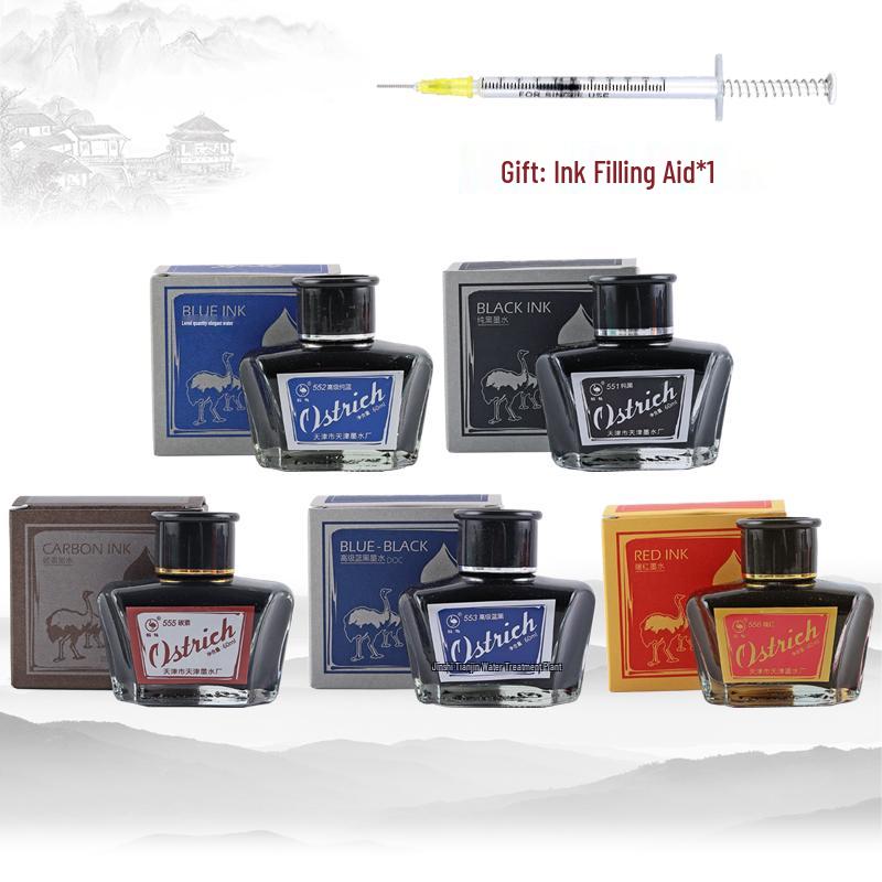 Ostrich Ink Series: Set of 3 Waterproof, Erasable Fountain Pen Inks - Red, Black, Pure Blue