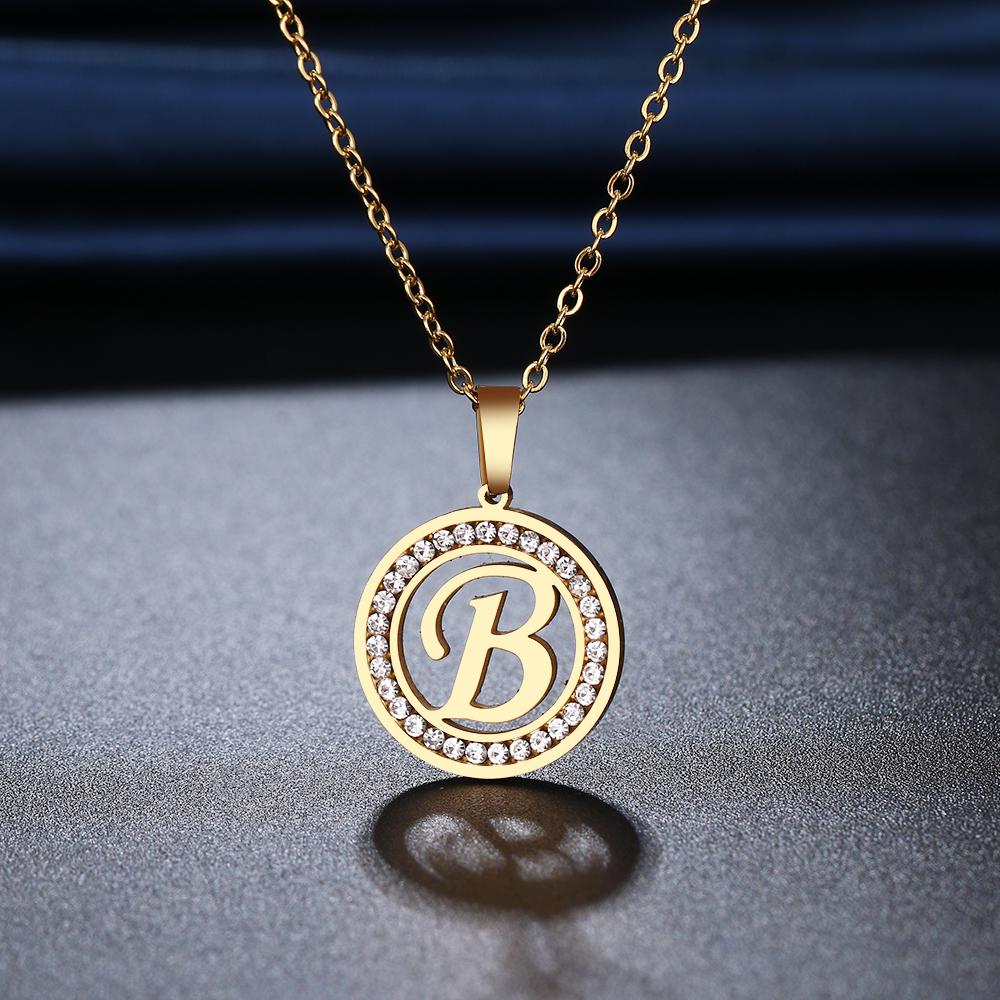 316L Stainless Steel 26 Letters A-Z Necklace NEW Crystal Rhinestone Necklaces for Women Wedding Valentine's Day Gifts