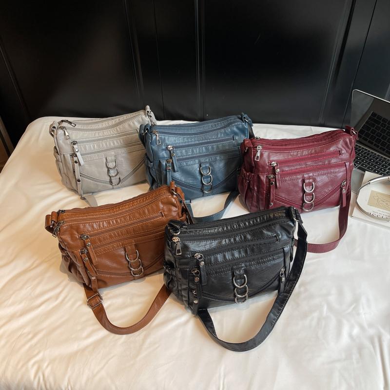 Women's Crossbody Bag Vintage Soft Leather Mother Bag Commuter Multi-Pocket Shoulder Bag