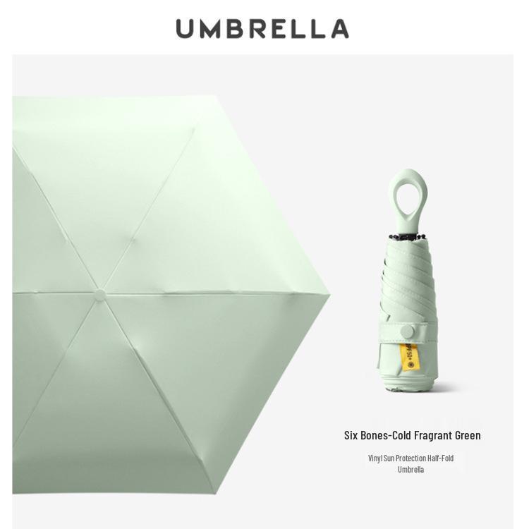 New Macaron Color Five-Fold Ultra-Light Sun Protection Compact Mini Umbrella with Buckle Handle