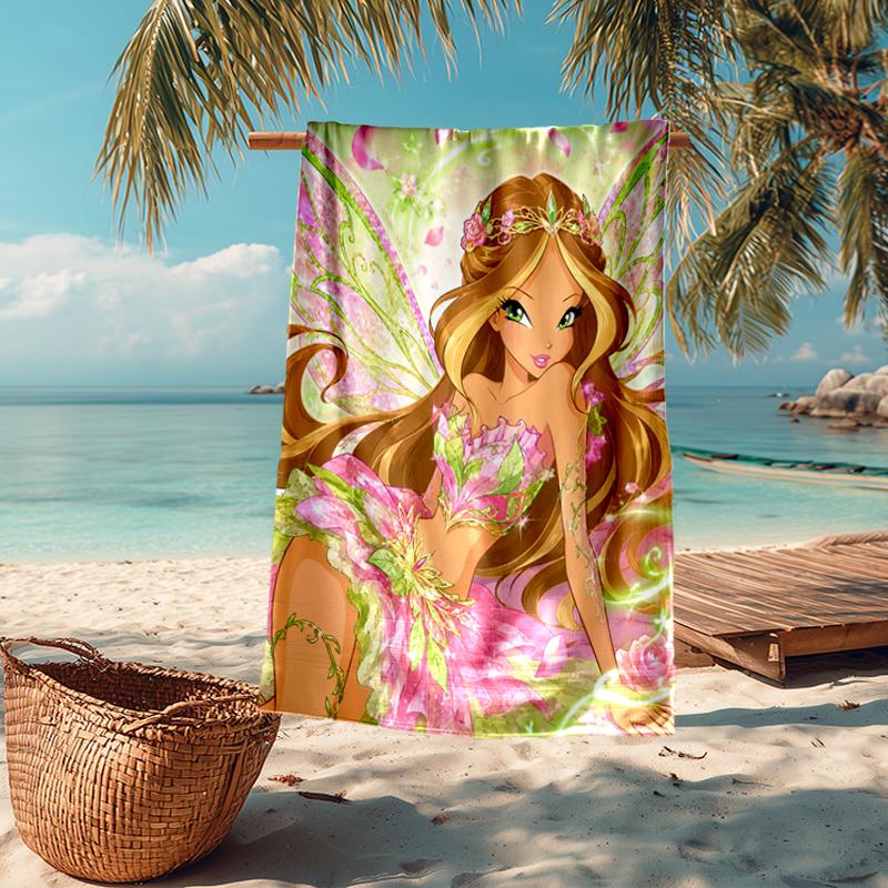 Ultra-Soft Beach Towel with Winx Club Theme,Ideal for Pool - Camping, Diving - Perfect Travel Essential, Vibrant Beach Towel.