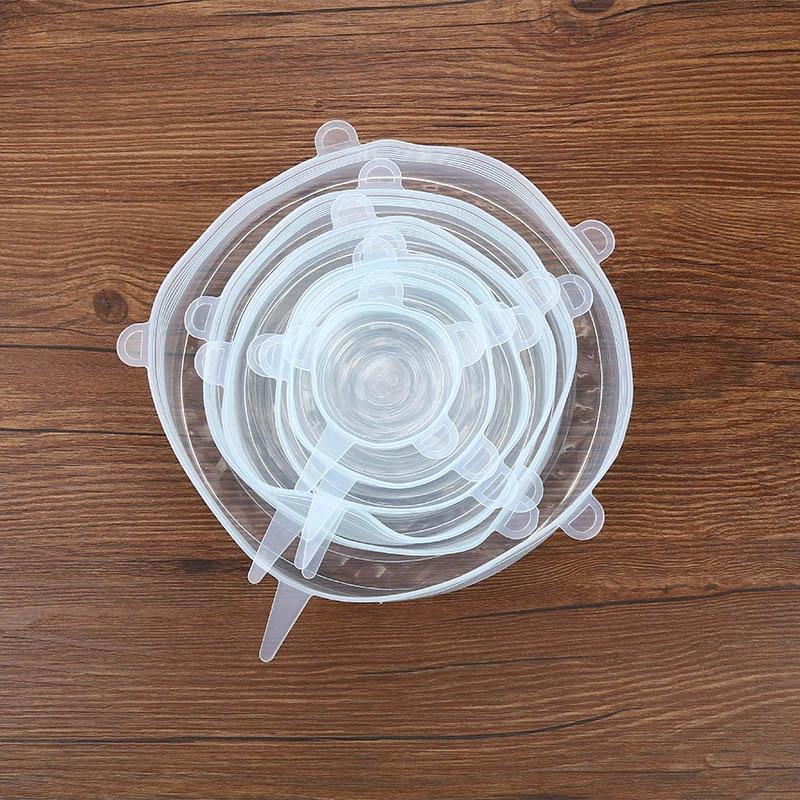 6PCS Silicone Fresh-keeping Cover Reusable Stretch Canning Lids Refrigerator Microwave Airtight Plastic Wrap Kitchen Accessories