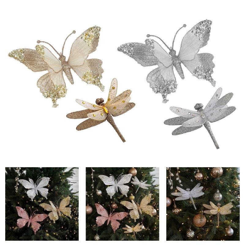 Lightweight Plastic Butterfly And Dragonflies Christmas Decorations For Indoor Outdoor Holiday Homes Party Accessories