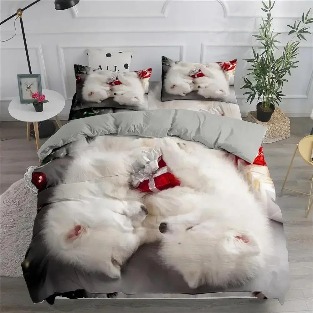 Dog Cute Samoyed Bedding Set Boys Girls Twin Queen Size Smiling Angel Lovely Puppy Duvet Cover Pillowcase Bed Kids Adult