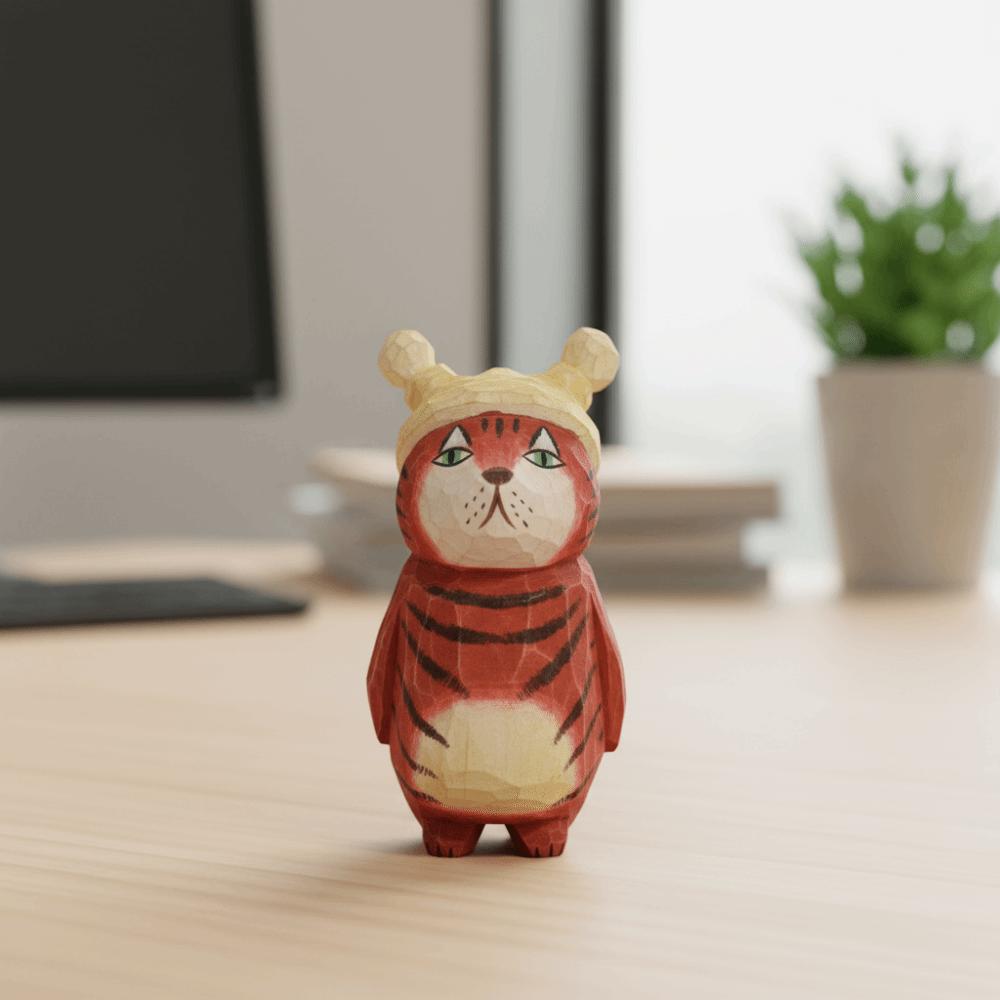 Cartoon Wood Carving Cat Ornament Handmade Hand Engraving Cat Decorations Gift Giving