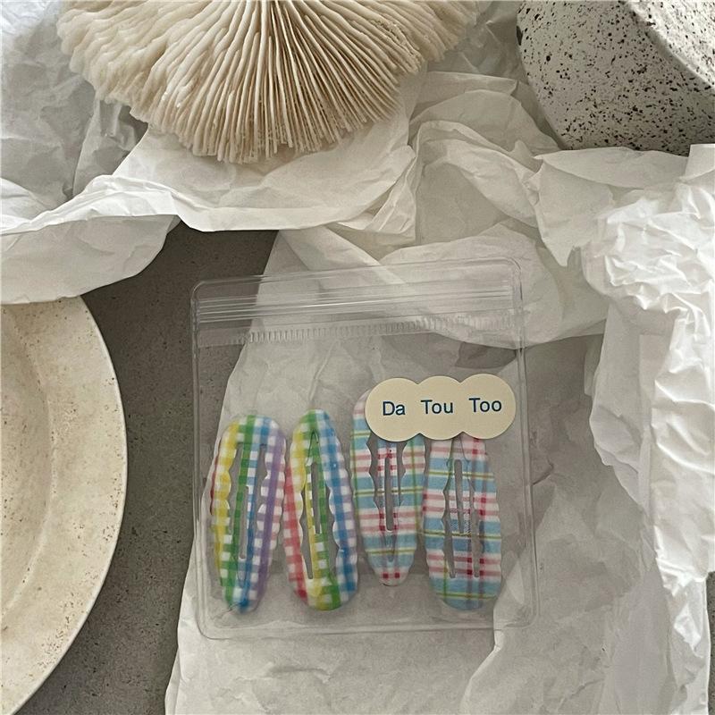 

4pcs/set Fashion Color Contrast Plaid Water Drop BB Clip Cute Student Female Broken Hair Fringe Hairpin Headwear