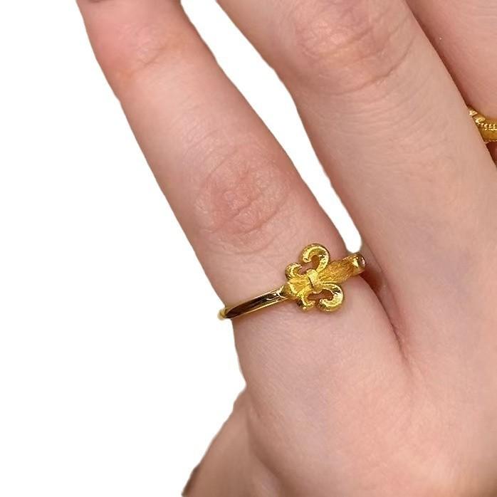 Gold Premium Iris Flower Ring Stylish Copper Finger Ring For Fashionable Women