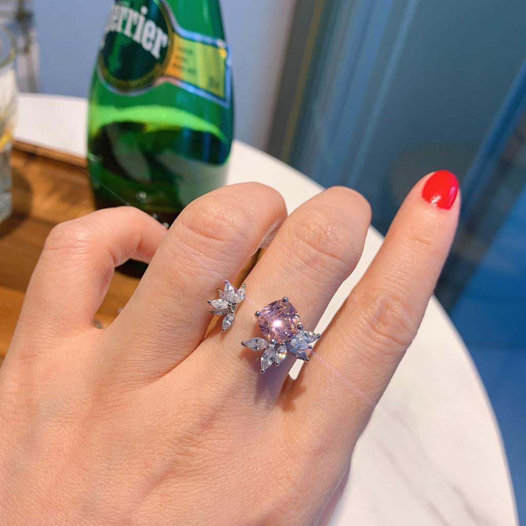 2024 Popular Retro Micro-diamond Gold Yellow Diamond Ring Female Simple Temperament Pink Diamond Fairy Ring