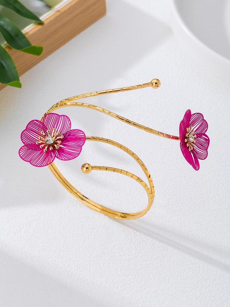 Elegant European & American Drip Oil Flower Earrings & Armlet Set