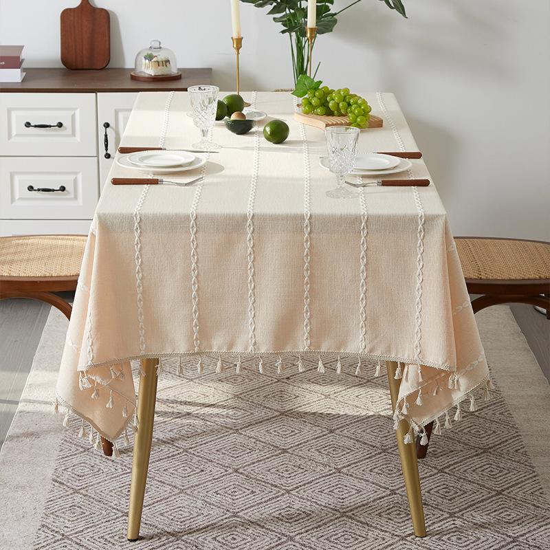 Brown Tassel Tablecloth American Country Fabric Cotton And Linen Clear Internet Celebrities Ins Rectangular Dining Table Cloth Coffee Table Mat