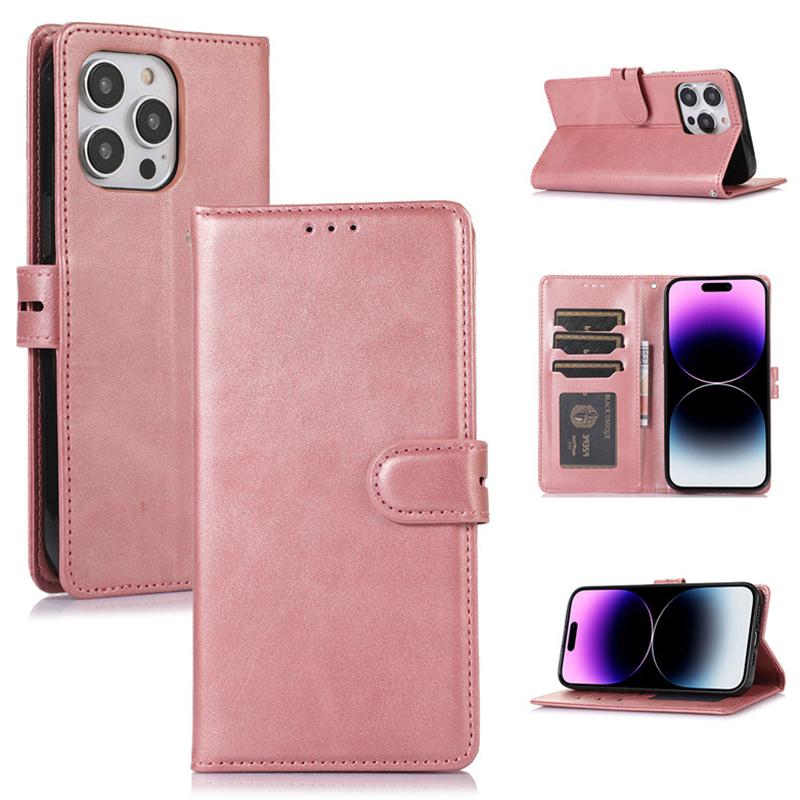 For iPhone 15 Pro Max Stand Wallet Calf Texture Phone Case Full Protection PU Leather Phone Cover