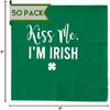 52 Pcs Kiss Me I'm Irish St Patricks Day Napk Paper - Green Shamrock Napk with Gold Foil for Dinner or Cocktail Parties - St. Patrick's Decorations