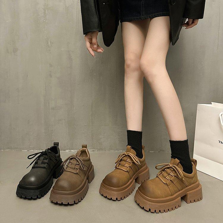 European Station British Style Comfortable Single Shoes Women's 2025 Autumn New Lace-up Versatile Breathable Thick Sole Heightening Loafers Tide
