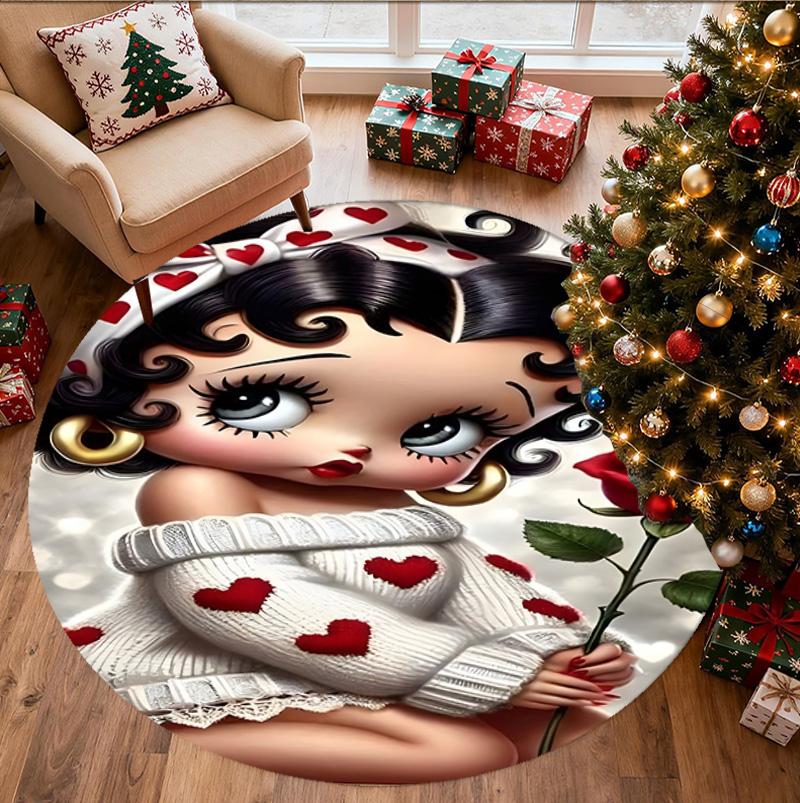Betty Boop Pattern Round Rug, Indoor/Outdoor Mat, for Picnic, Gameroom, Bedroom, Office, Living Room, Home Decor Carpet, Birthday Gift