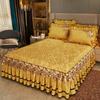 3PCS Lace Quilted Crystal Velvet Bed Skirt Three-piece Set for Autumn and Winter Warmth Coral Fleece Bed Cover Thickened Fleece Bed Cover