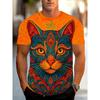 Comfortable Tee New Fun Cat Print Men's T-Shirt Street Trend Short Sleeve Versatile Men's T-Shirts Top Tops