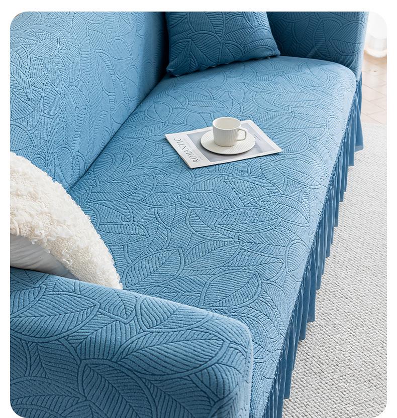 Plush Jacquard Skirted Sofa Cover, Elastic All-Season Fit, Dustproof Cushion Protector