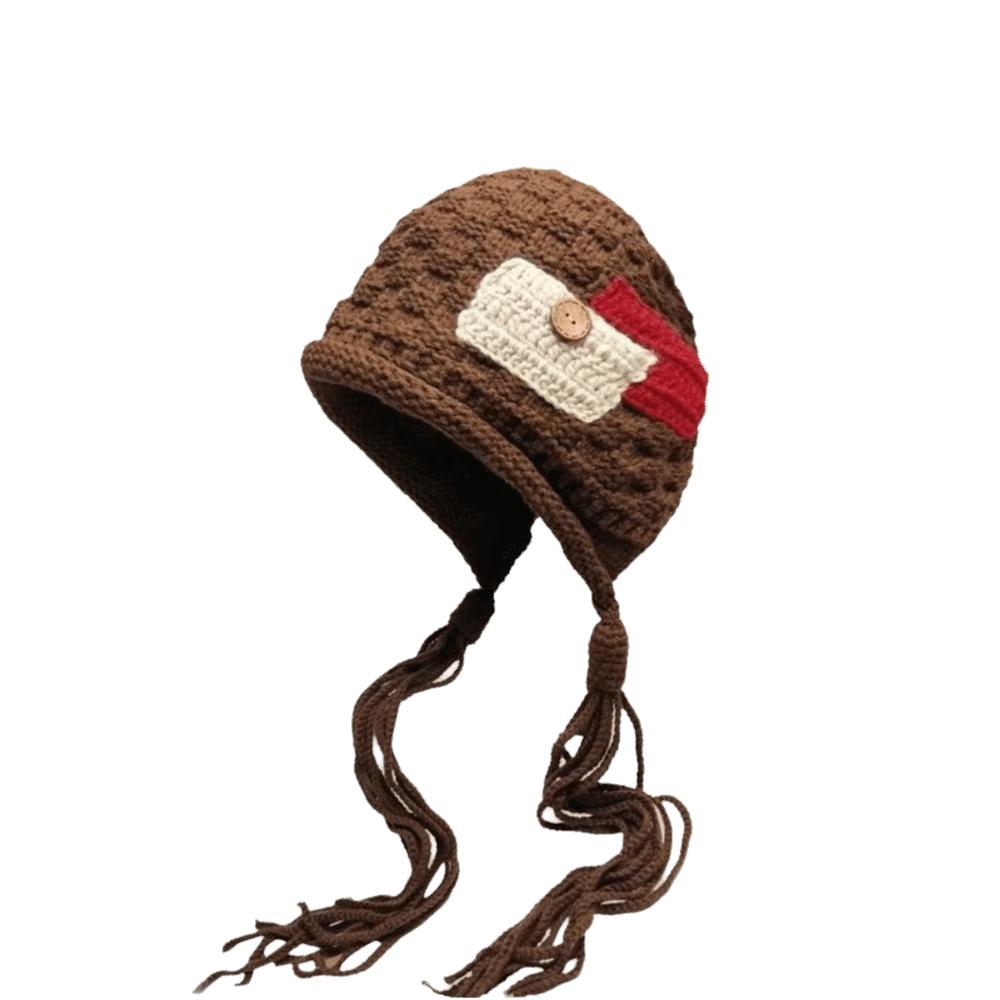 Cloth Sticker Fringed Knitted Hat Solid Color Handmade Braids Hat Casual Crochet Bonnet