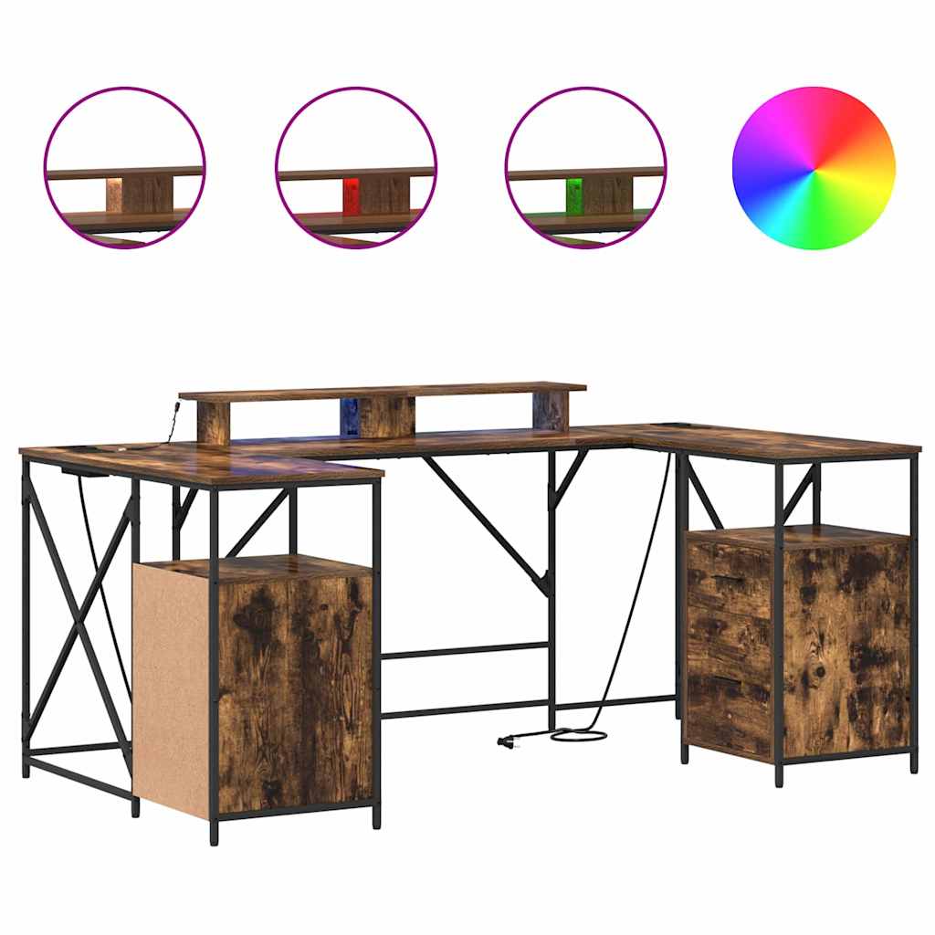 Desk with Shelf Smoked Oak 182 x 101 x 87.5 cm