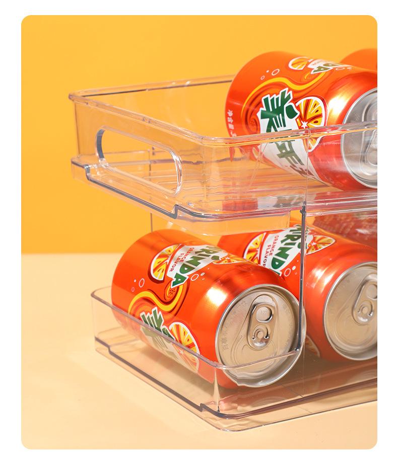 Japanese Transparent Pull-Out Beverage Organizer for Cans in Refrigerator